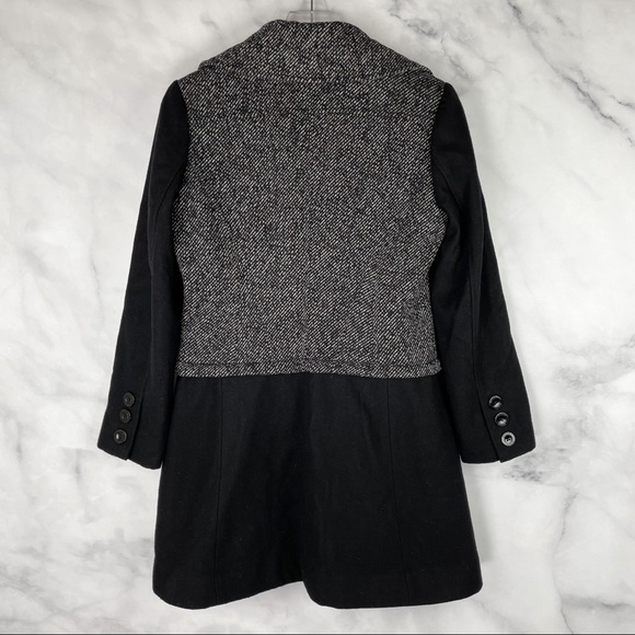 Guess Wool Blend Tweed Moto Zip Pleated Midi Pea Coat Retro Y2K Black Grey M - Picture 5 of 8